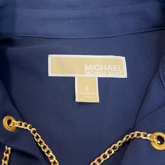 Micheal Kors Navy Sleeveless Maxi Dress With Chain Lace Up Neckline - Picture 9 of 16